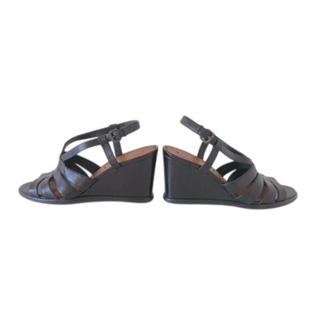 Via‎ Spiga Womens Black Wedge Sandals Size 7 NWOB